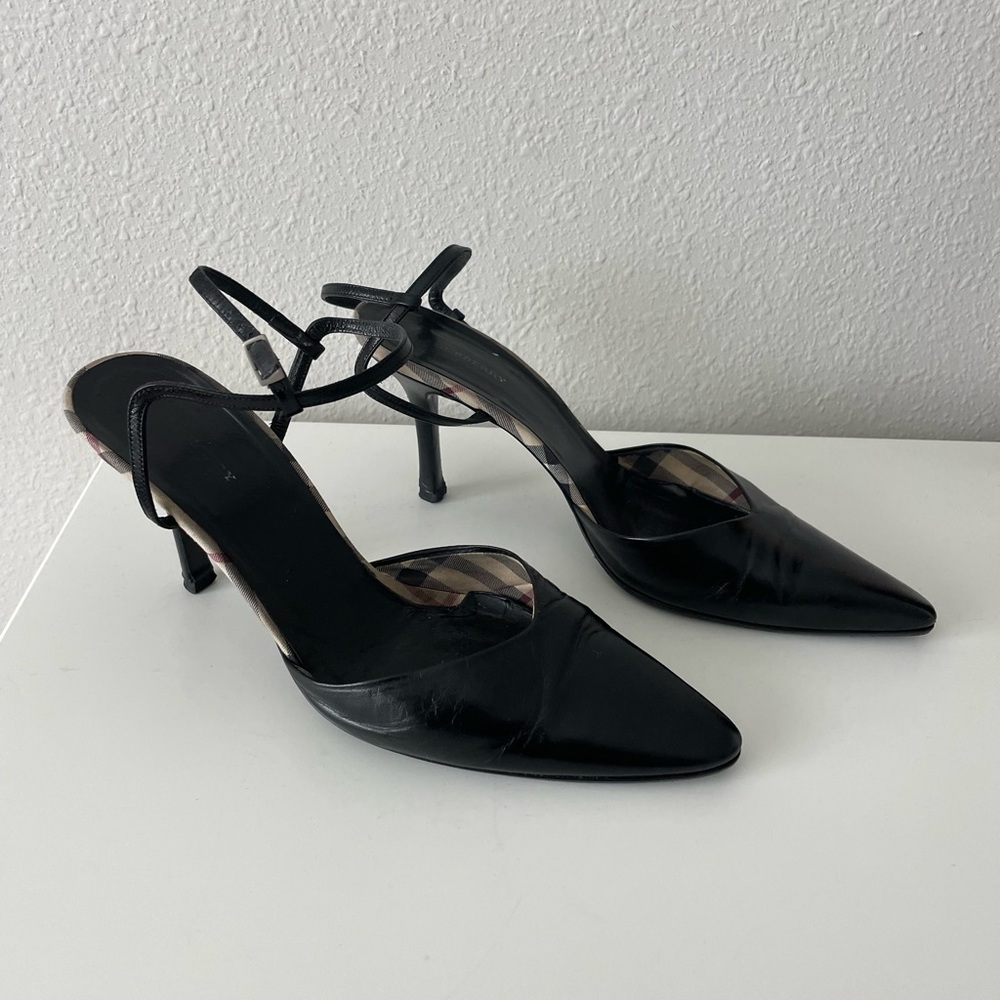 Vintage Burberry Nova Check Pattern Leather Slingback heels